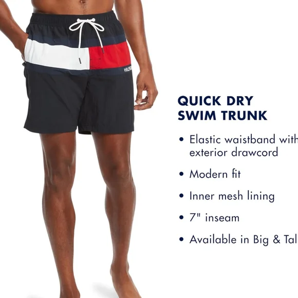 Tommy Hilfiger Men's 7” Flag Swim Trunks with Quick Dry Navy Large 🆕 - Picture 4 of 4